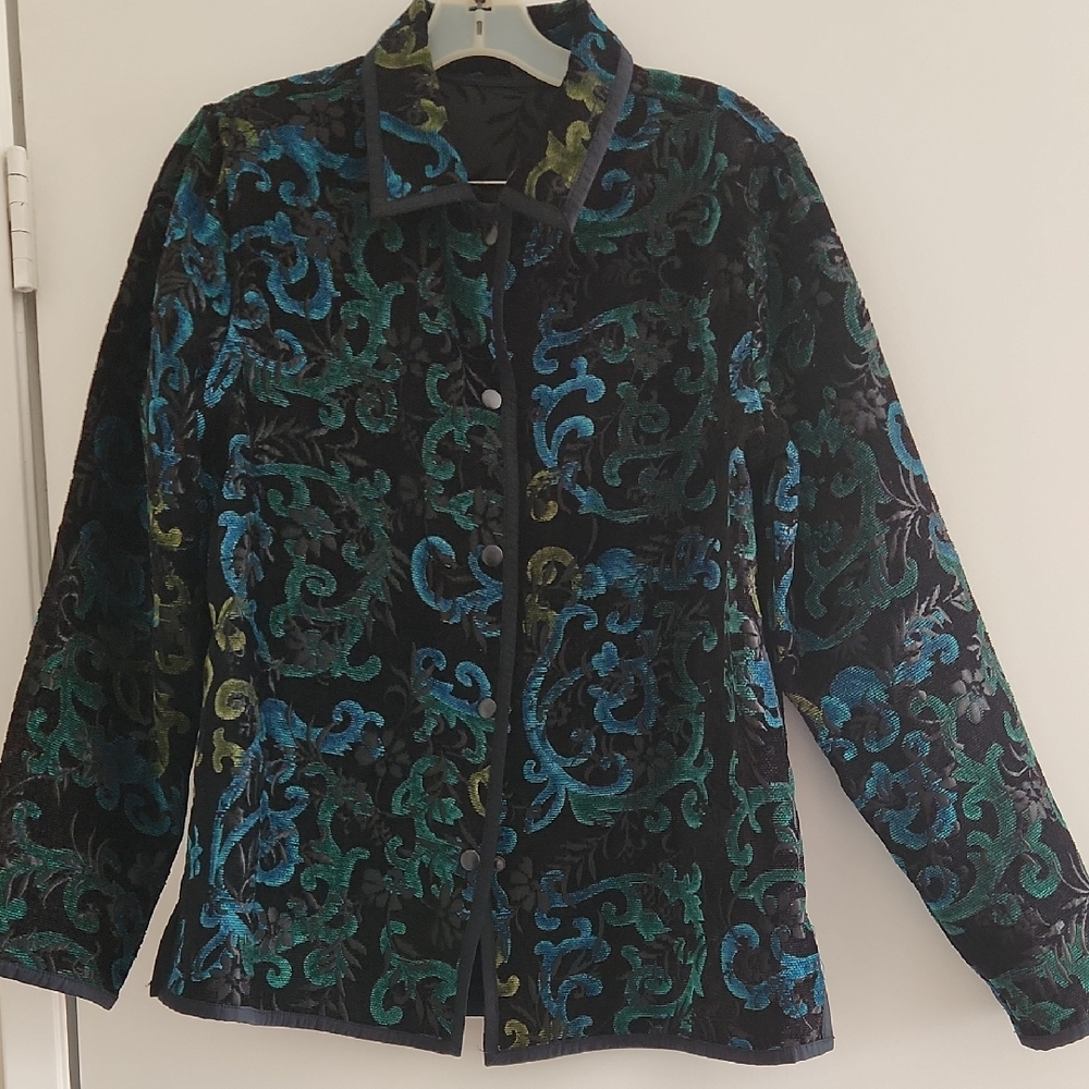 Coldwater Creek Black and Blue Blazer with Mandarin Collar